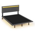 Cadre de Lit Flottant Rembourré Moderne avec Lumières LED, Lit en Velours Design Vertical à Canaux, Taille Double, Beige