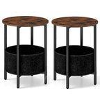 Table d'appoint ronde marron et noire avec panier en feutre, pieds en X | 1 ou 2 pièces