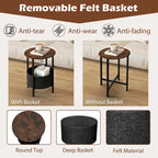 Table d'appoint ronde marron et noire avec panier en feutre, pieds en X | 1 ou 2 pièces
