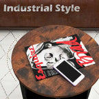 Table d'appoint ronde marron et noire avec panier en feutre, pieds en X | 1 ou 2 pièces