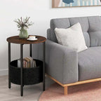 Table d'appoint ronde marron et noire avec panier en feutre, pieds en X | 1 ou 2 pièces