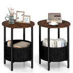 Table d'appoint ronde marron et noire avec panier en feutre, pieds en X | 1 ou 2 pièces