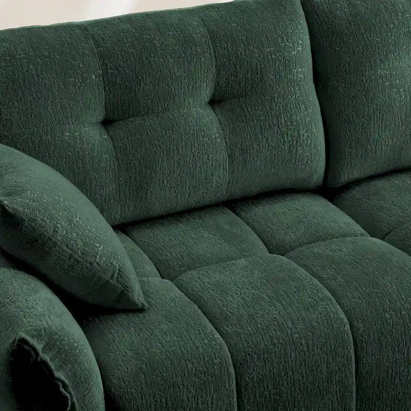 110.2 Ensemble canapé 3 places en chenille avec ottoman et coussins, cadre en bois massif et coussins haute résilience