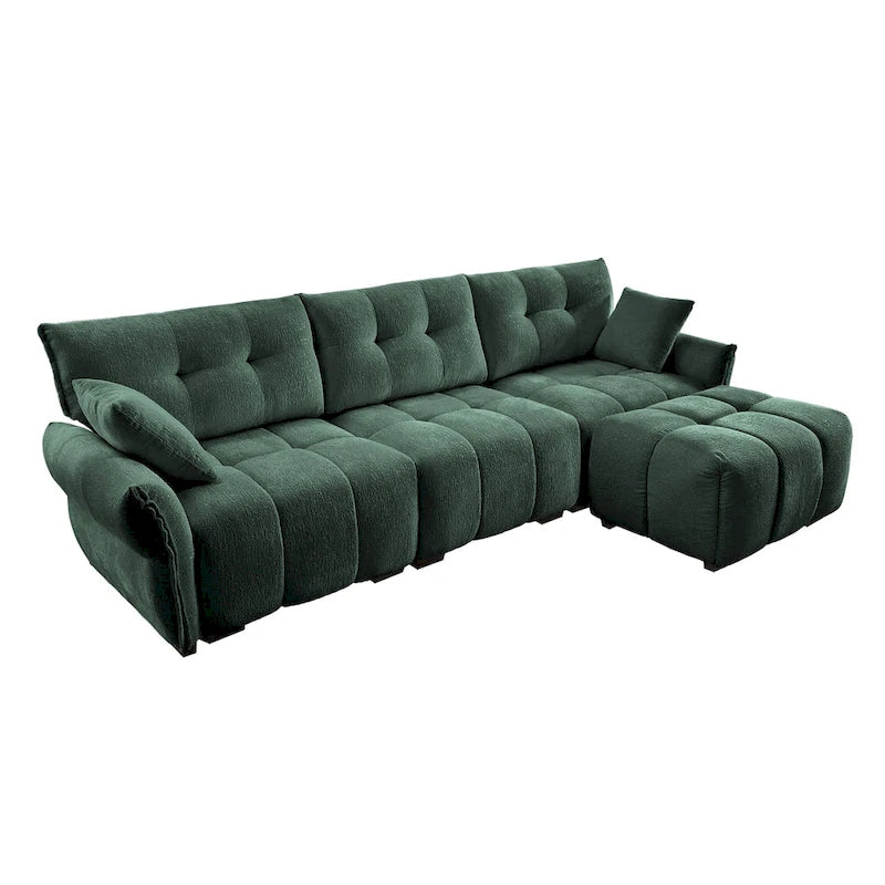 110.2 Ensemble canapé 3 places en chenille avec ottoman et coussins, cadre en bois massif et coussins haute résilience