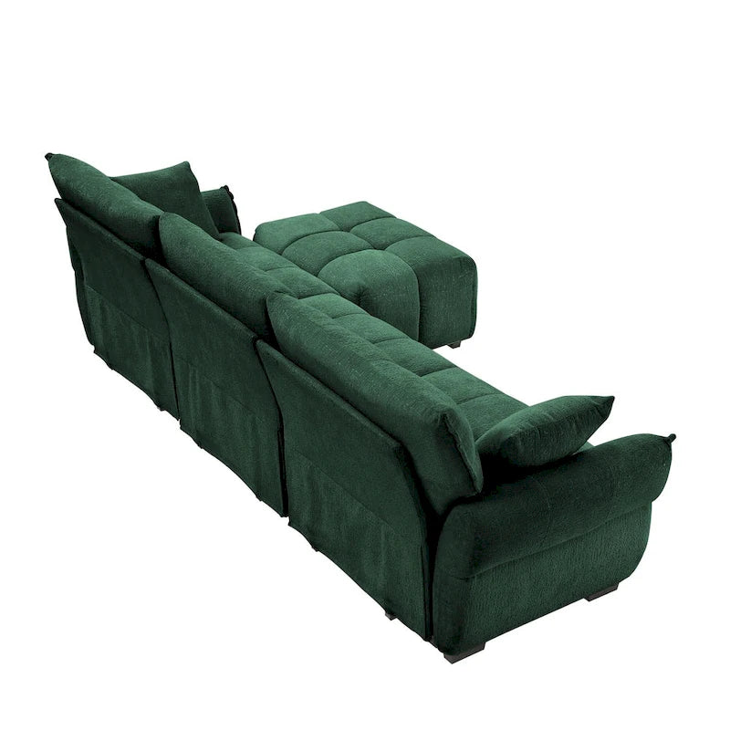 110.2 Ensemble canapé 3 places en chenille avec ottoman et coussins, cadre en bois massif et coussins haute résilience