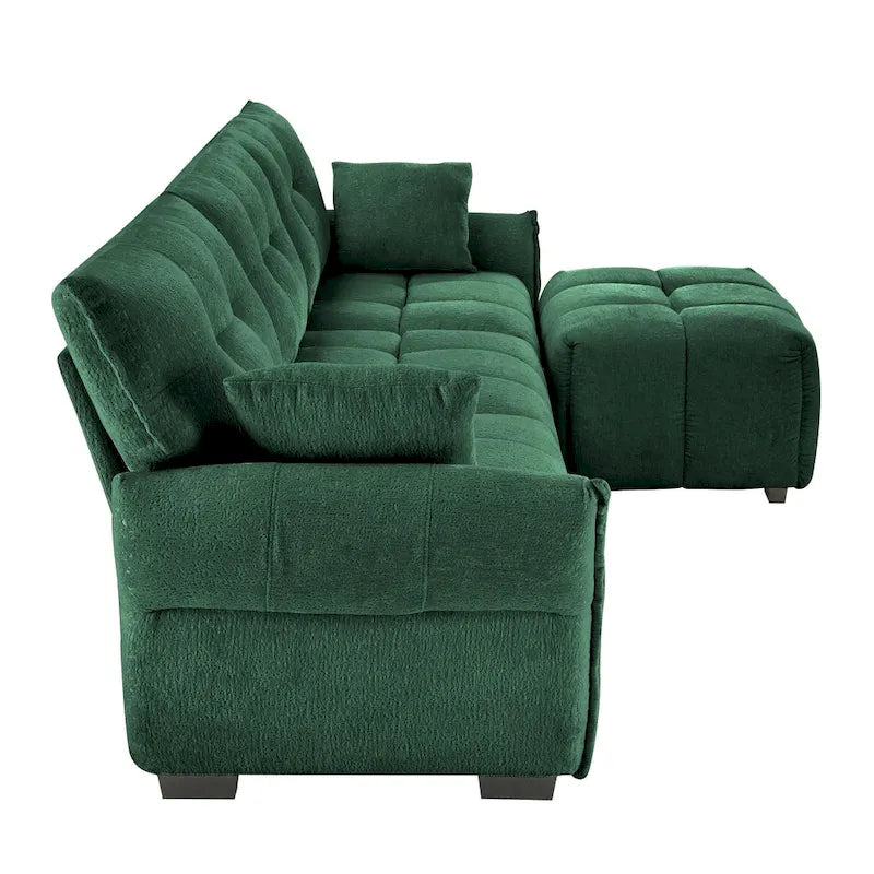 110.2 Ensemble canapé 3 places en chenille avec ottoman et coussins, cadre en bois massif et coussins haute résilience