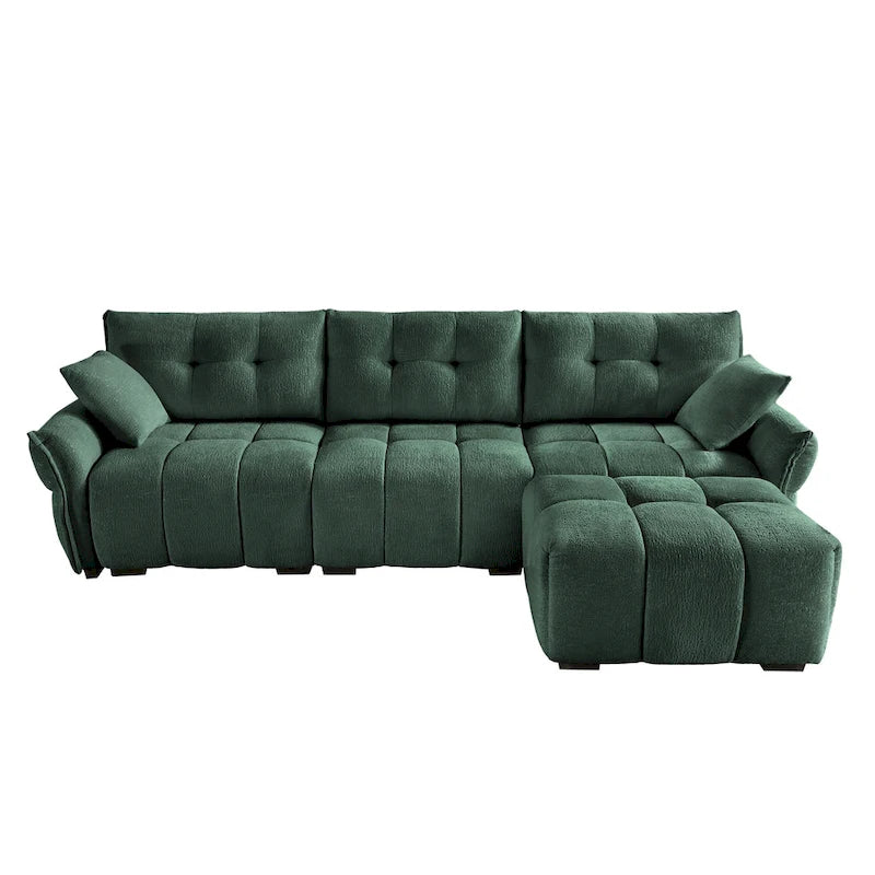 110.2 Ensemble canapé 3 places en chenille avec ottoman et coussins, cadre en bois massif et coussins haute résilience