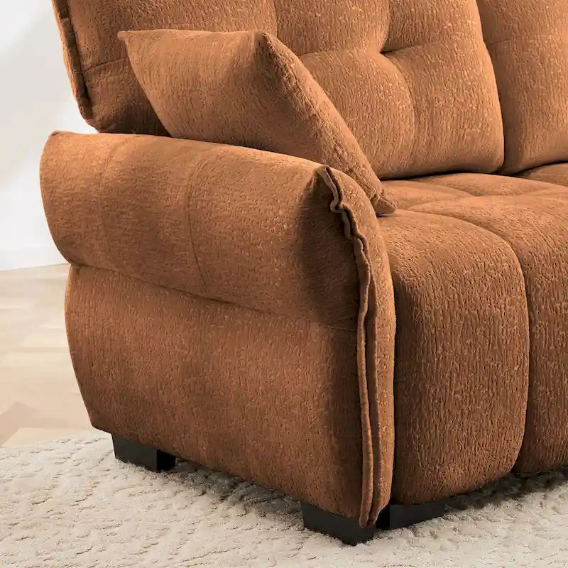 110.2 Ensemble canapé 3 places en chenille avec ottoman et coussins, cadre en bois massif et coussins haute résilience