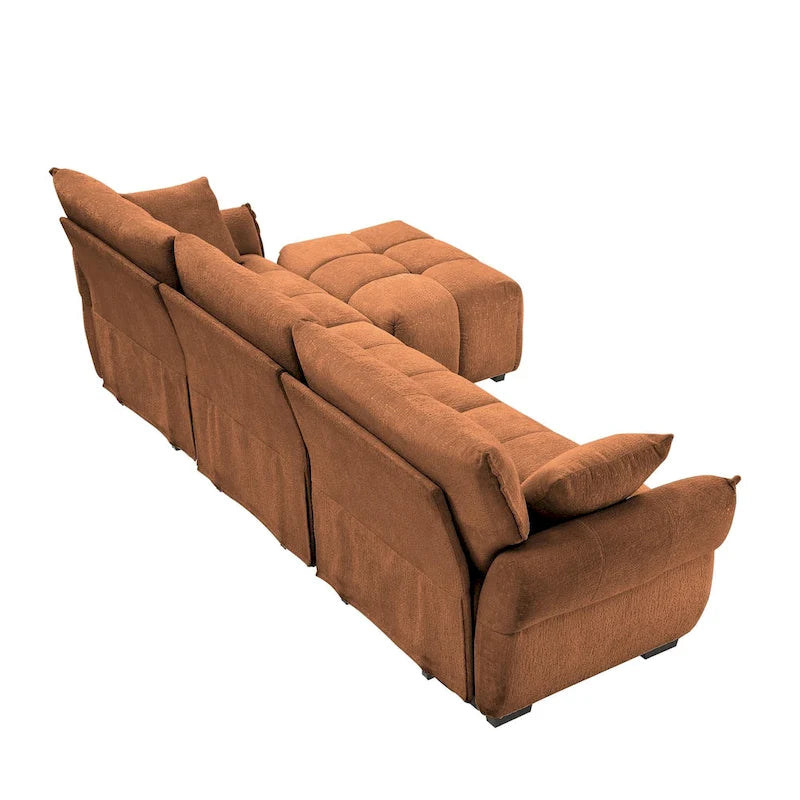 110.2 Ensemble canapé 3 places en chenille avec ottoman et coussins, cadre en bois massif et coussins haute résilience