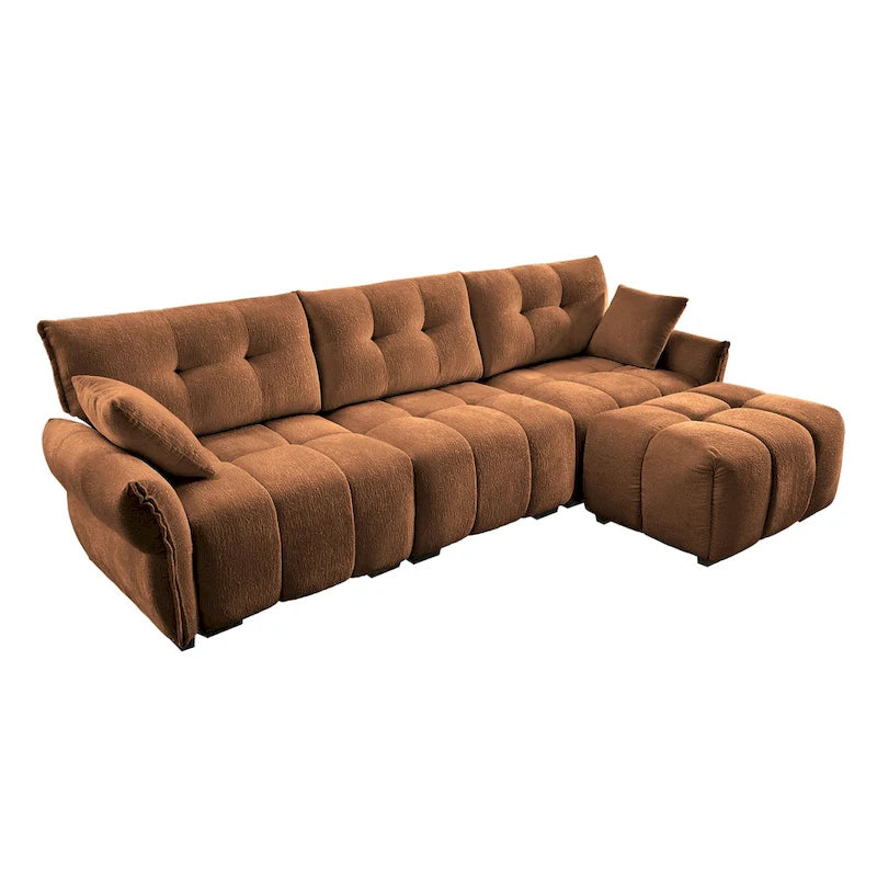 110.2 Ensemble canapé 3 places en chenille avec ottoman et coussins, cadre en bois massif et coussins haute résilience