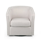 Fauteuil pivotant, style baril rond classique, tissu beige blé