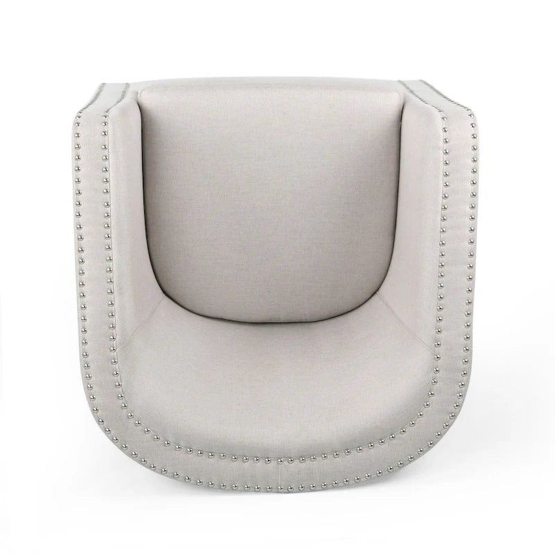 Fauteuil pivotant, style baril rond classique, tissu beige blé