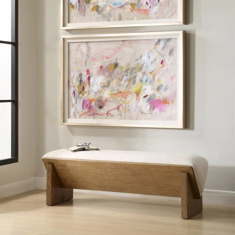 Banc en fausse fourrure de mouton ivoire, 2 places, 150 cm