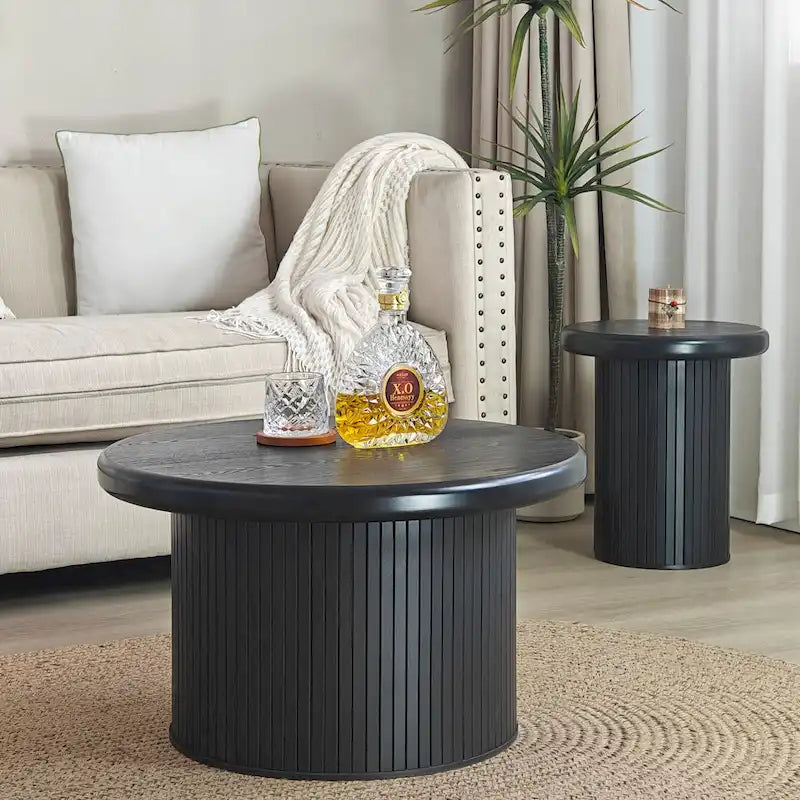 Ensemble de tables basses rondes modernes, combinaison double table basse avec pied de table cannelé, pour salon