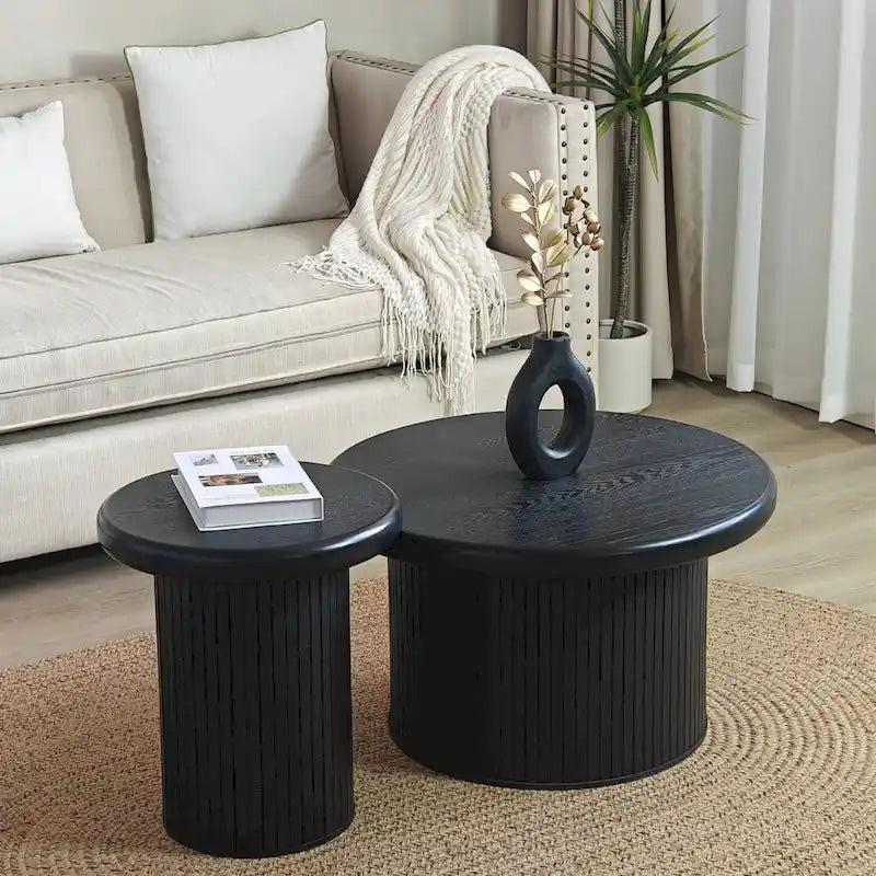 Ensemble de tables basses rondes modernes, combinaison double table basse avec pied de table cannelé, pour salon
