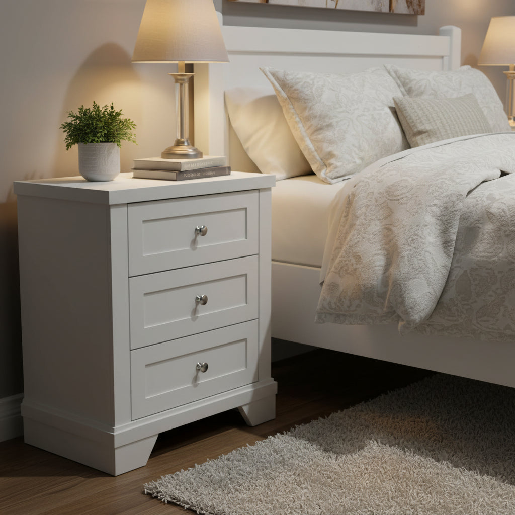 Nightstand with Charging Station, Wooden Bed Side Table with 3 Drawer, Sofa Side Table with USB Ports & Power Outlets