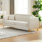 Canapé 3 places en chenille noir/gris/beige, style milieu de siècle