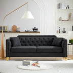 Canapé 3 places en chenille noir/gris/beige, style milieu de siècle