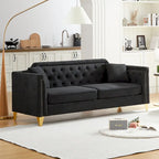 Canapé 3 places en chenille noir/gris/beige, style milieu de siècle
