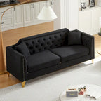 Canapé 3 places en chenille noir/gris/beige, style milieu de siècle