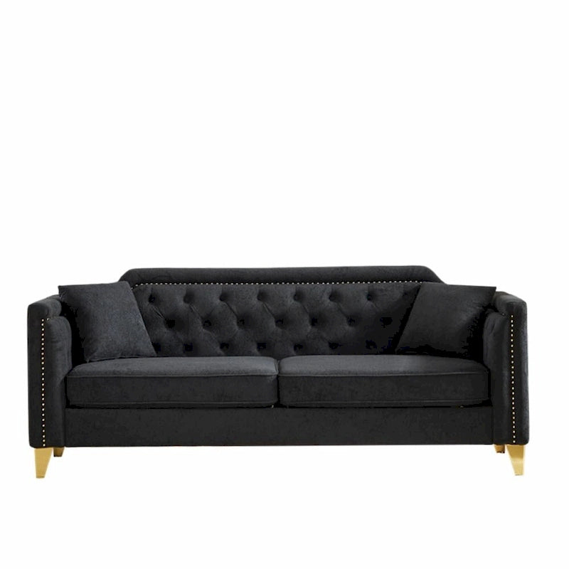 Canapé 3 places en chenille noir/gris/beige, style milieu de siècle