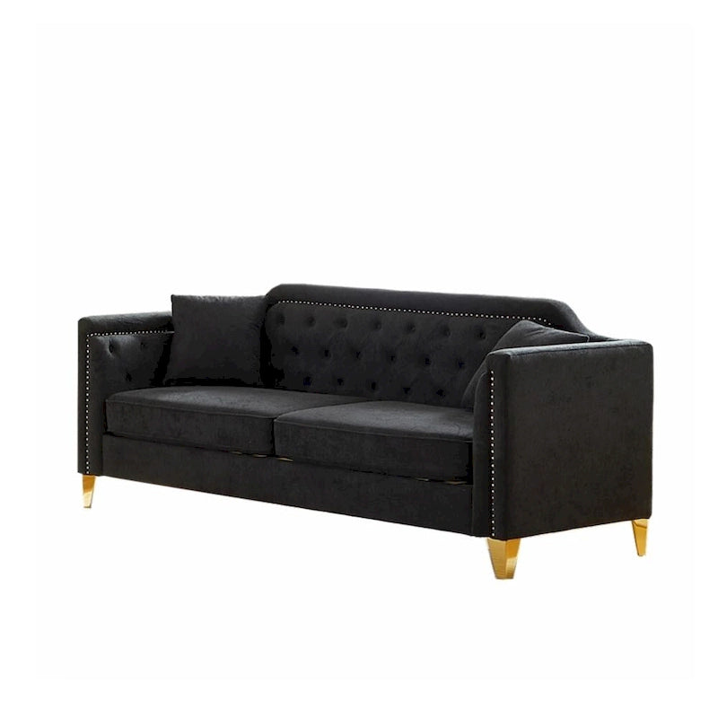 Canapé 3 places en chenille noir/gris/beige, style milieu de siècle