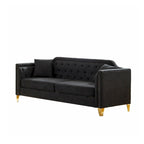 Canapé 3 places en chenille noir/gris/beige, style milieu de siècle