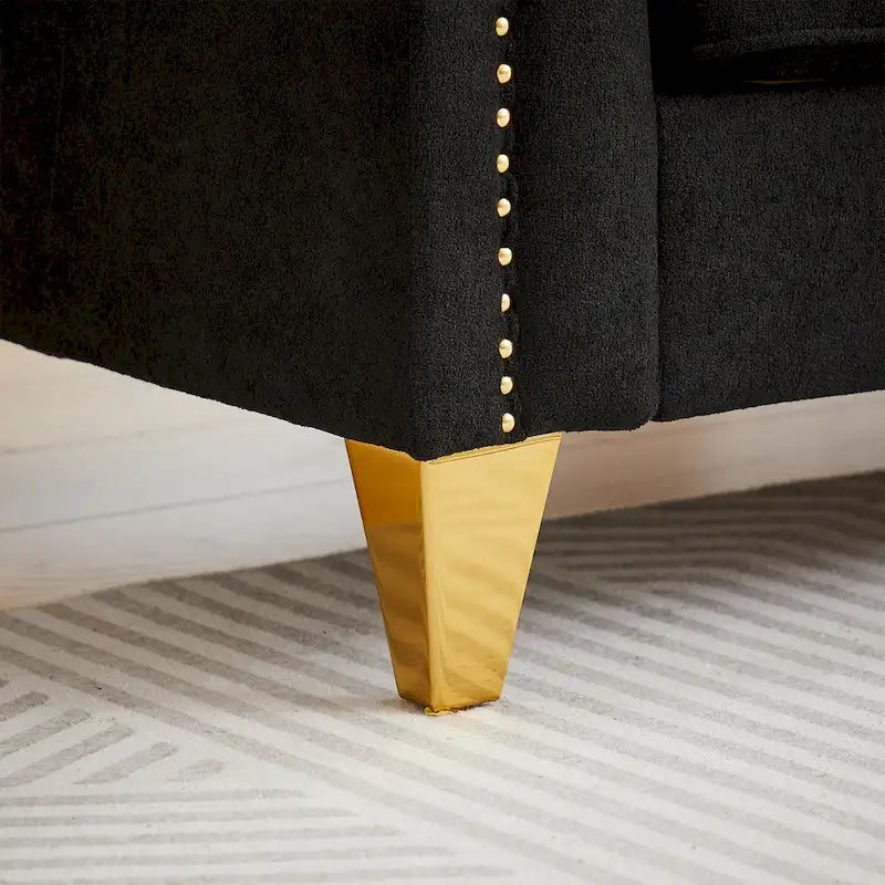 Canapé 3 places en chenille noir/gris/beige, style milieu de siècle