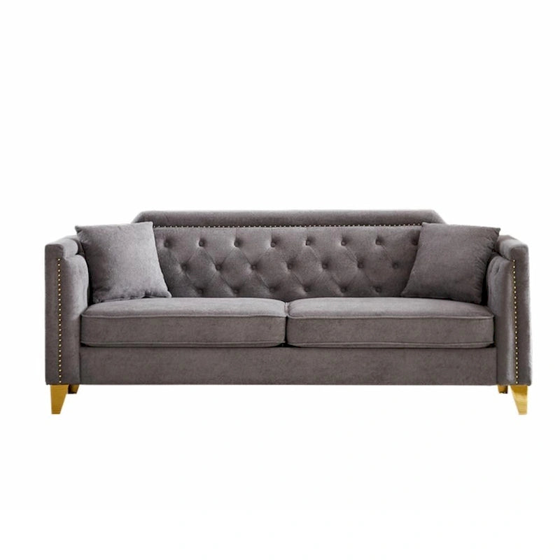 Canapé 3 places en chenille noir/gris/beige, style milieu de siècle