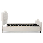 Lit plateforme "Queen Size" avec tête et pied de lit arqués, clous décoratifs et capitonnage