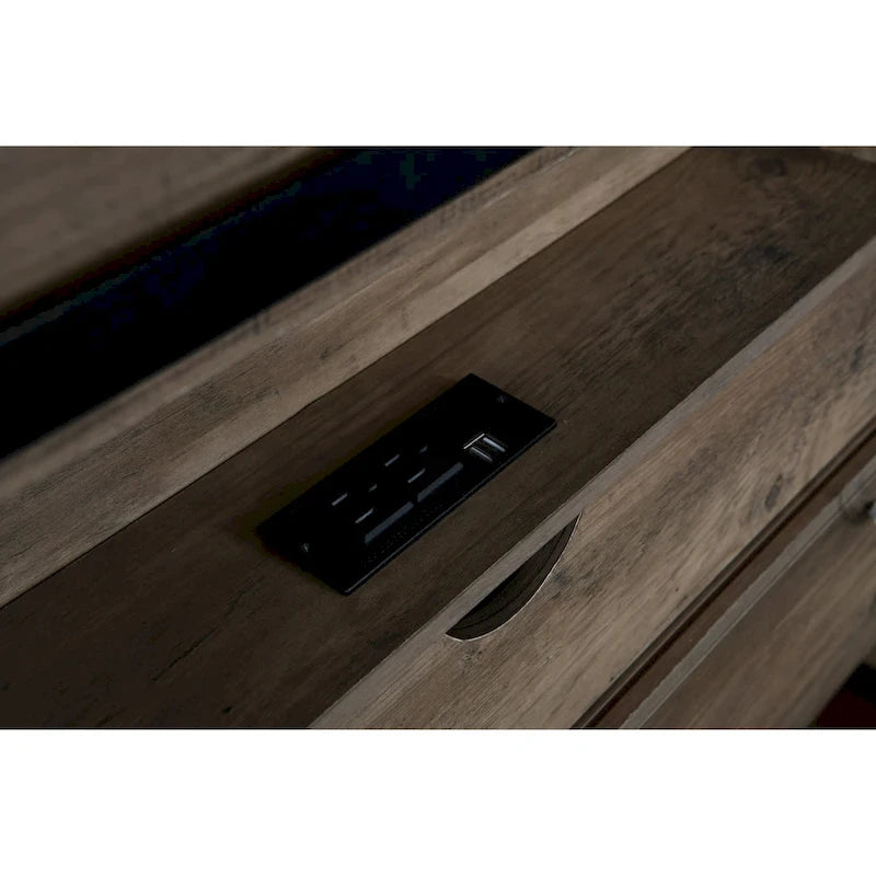 Lit plateforme Queen Size avec tête de lit LED et station de recharge, design porte de grange, lumières RVB contrôlées par application