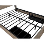 Lit plateforme Queen Size avec tête de lit LED et station de recharge, design porte de grange, lumières RVB contrôlées par application