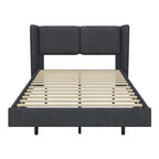 Cadre de lit plateforme flottant Queen Size en velours avec lumières LED intelligentes sous le lit, 6 espaces de rangement et montage facile