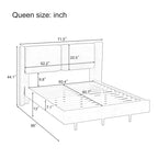 Cadre de lit plateforme flottant Queen Size en velours avec lumières LED intelligentes sous le lit, 6 espaces de rangement et montage facile