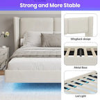 Cadre de lit plateforme flottant Queen Size en velours avec lumières LED intelligentes sous le lit, 6 espaces de rangement et montage facile