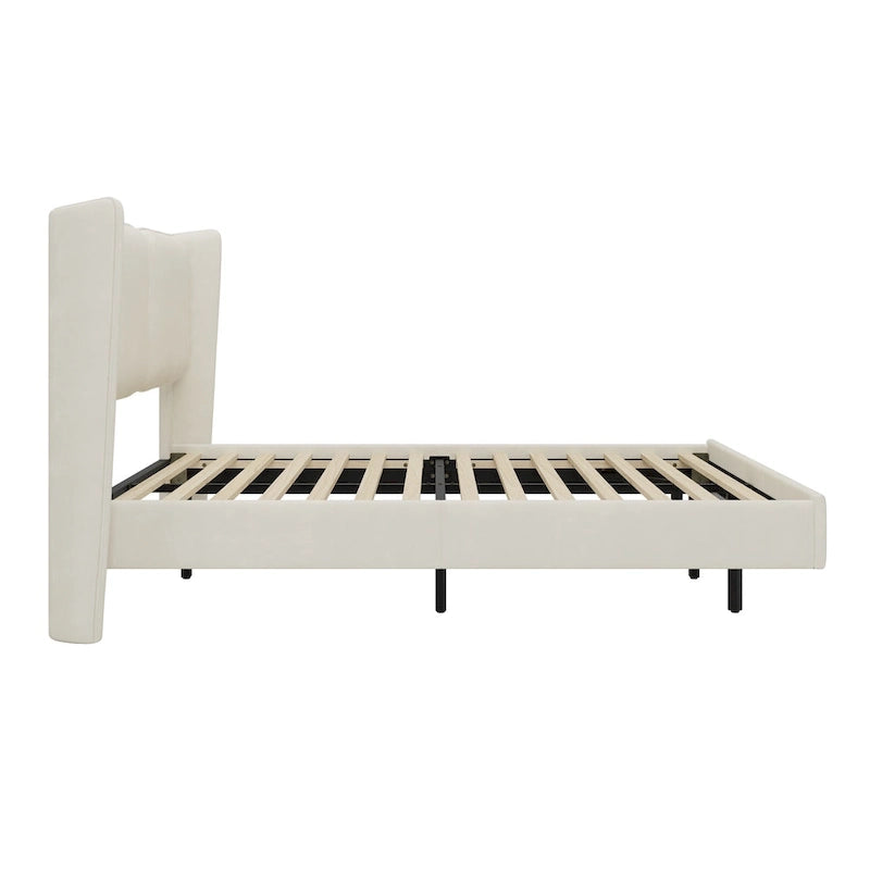 Cadre de lit plateforme flottant Queen Size en velours avec lumières LED intelligentes sous le lit, 6 espaces de rangement et montage facile