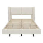 Cadre de lit plateforme flottant Queen Size en velours avec lumières LED intelligentes sous le lit, 6 espaces de rangement et montage facile