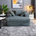 Chaise longue en velours côtelé gris/beige – Canapé-lit convertible, 2 oreillers, individuel