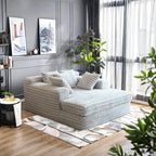 Chaise longue en velours côtelé gris/beige – Canapé-lit convertible, 2 oreillers, individuel