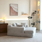 Chaise longue en velours côtelé gris/beige – Canapé-lit convertible, 2 oreillers, individuel