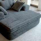 Chaise longue en velours côtelé gris/beige – Canapé-lit convertible, 2 oreillers, individuel