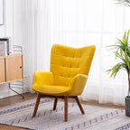 Fauteuil d'appoint jaune moderne en polyester 33 avec ottoman et pieds fuselés en bois