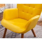 Fauteuil d'appoint jaune moderne en polyester 33 avec ottoman et pieds fuselés en bois
