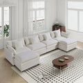 Grand canapé sectionnel en chenille en U de 142,52 po avec double coussin, méridienne convertible et poufs