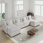 Grand canapé sectionnel en chenille en U de 142,52 po avec double coussin, méridienne convertible et poufs