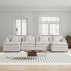 Grand canapé sectionnel en chenille en U de 142,52 po avec double coussin, méridienne convertible et poufs