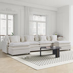 Grand canapé sectionnel en chenille en U de 142,52 po avec double coussin, méridienne convertible et poufs