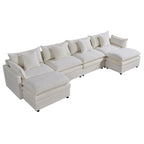 Grand canapé sectionnel en chenille en U de 142,52 po avec double coussin, méridienne convertible et poufs