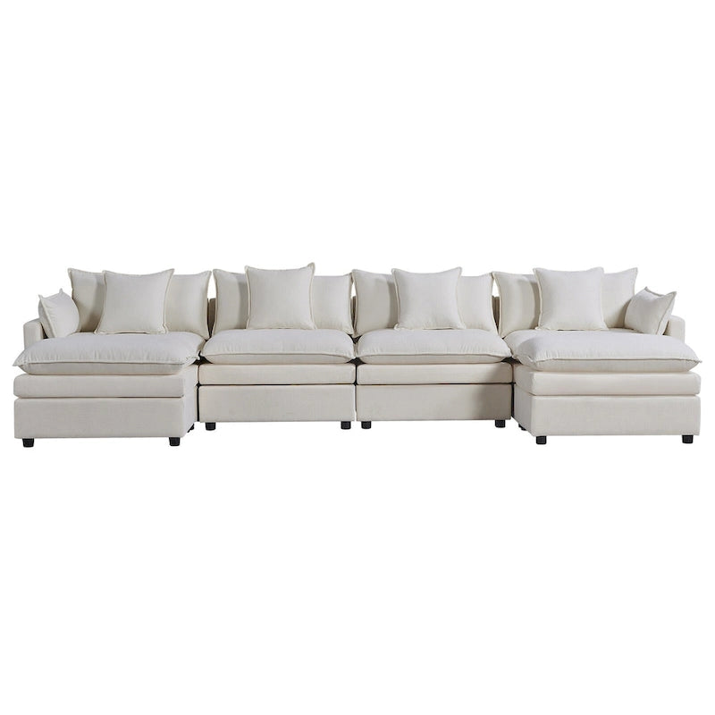 Grand canapé sectionnel en chenille en U de 142,52 po avec double coussin, méridienne convertible et poufs