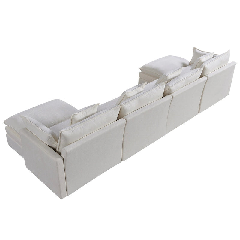 Grand canapé sectionnel en chenille en U de 142,52 po avec double coussin, méridienne convertible et poufs